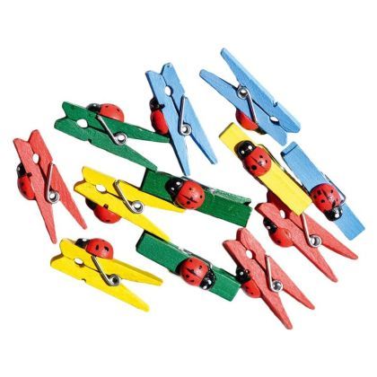 Accesorii craft - clame lemn cu buburuze 12/set 137221