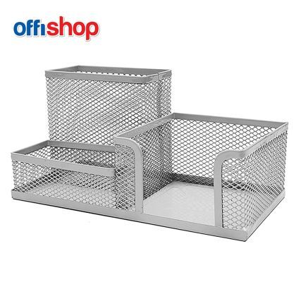 Suport birou mesh,3 compart,argintiu,20x10x10 cm of207