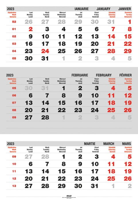 Calendar perete triptic pliat 3x12file 330x480mm ca143255