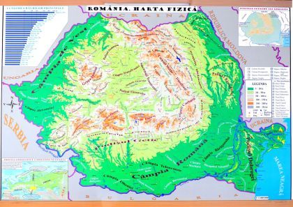 Harta de perete. Romania. Harta Administrativa + Harta Fizica