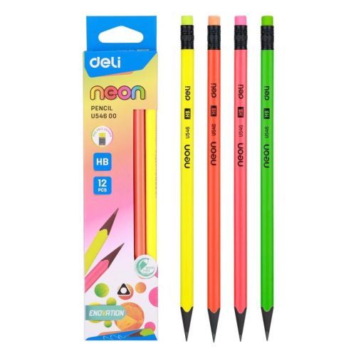 Creion grafit cu guma fara lemn hb neon deli u54600