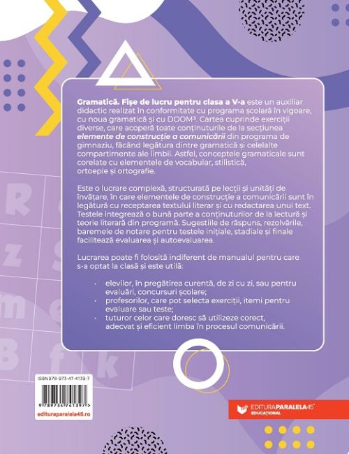 Gramatica limbii romane. Fise de lucru pentru clasa a V-a - Eliza-Mara Trofin