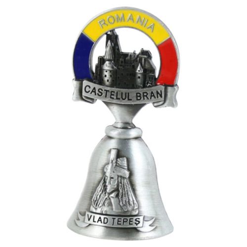 Magnet frigider din metal 4x7.5 cm Romania clopotel
