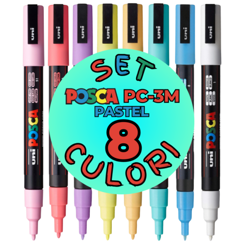 Marker uni pc-3m posca 0.9-1.3mm set 8 culori pastel m1484