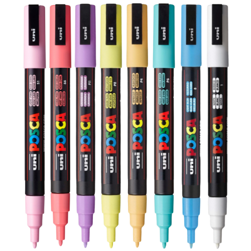 Marker uni pc-3m posca 0.9-1.3mm set 8 culori pastel m1484