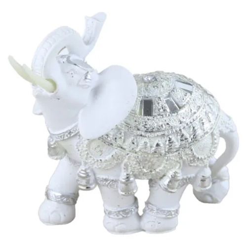 Figurina elefant din rasina aurie 12x11 cm alb 38331